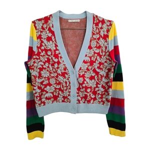 Alice + Olivia Minako Printed V Neck Cardigan